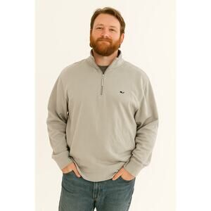 Vineyard Vines Classic Whale Men's Large 100% Cotton 1/4 Zip Gray